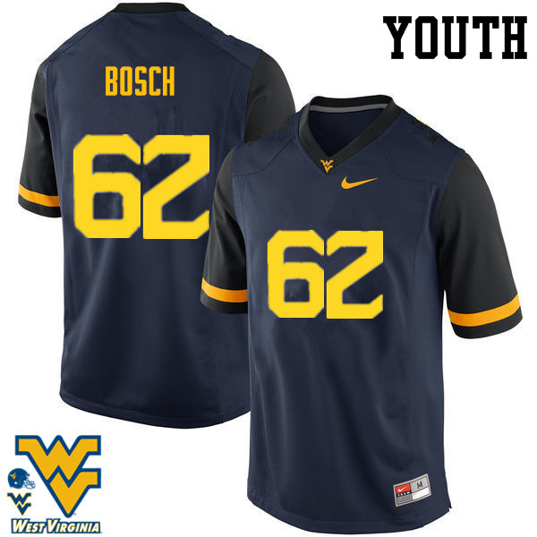 NCAA Youth Kyle Bosch West Virginia Mountaineers Navy #62 Nike Stitched Football College Authentic Jersey VU23P30PY
